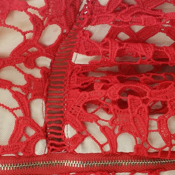 Laffaire | Red Lace Strappy Midi lace dress - nude underlay - Medium - Picture 6 of 14